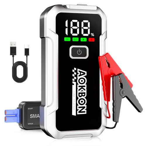 AOKBON Booster Batterie 7000A Démarreur Voiture (jusqu'à Toute Essence ou 10L Diesel) Jump Starter 12V avec Lampe LED Écran LCD Pince Intelligente Protection Multiple pour 12V Auto Moto Camion SUV