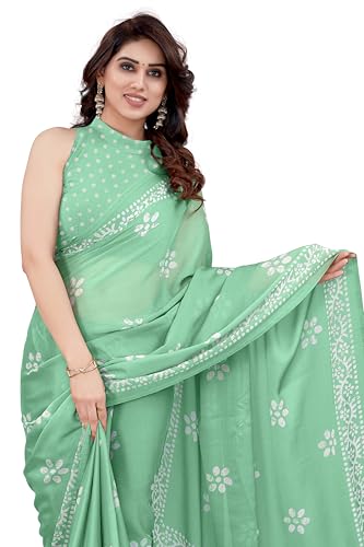 Image of MIRCHI FASHION Saree for Woman Chiffon Batik Printed | Lightweight Daily Wear Women's Office Sari with Blouse Piece (Available in 40 Colours)