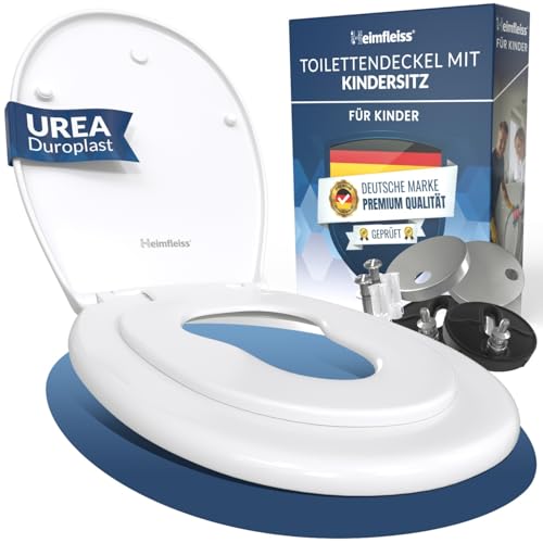 Heimfleiss Toilettendeckel mit Kindersitz inkl. KINDERSICHERUNG | Antibakterieller Duroplast Klodeckel mit Kindereinsatz | Familien Toilettensitz mit Absenkautomatik | Kinder Klobrille mit Kindersitz