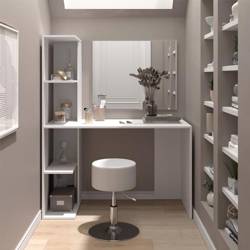 Vicco Tocador Tower, Blanco, 122.2 cm con Espejo y Taburete