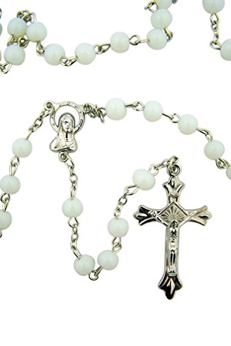 1 X White Glass Beads Rosary, 6mm Beads, Great for Women or Girls. Perfect for First Communion, Rcia or Confirmation. by CB2