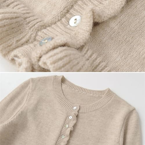 Image of FindThy Women's Cropped Cardigan Sweater Trendy Crewneck Ruffle Long Sleeve Button Down Knitwear Tops