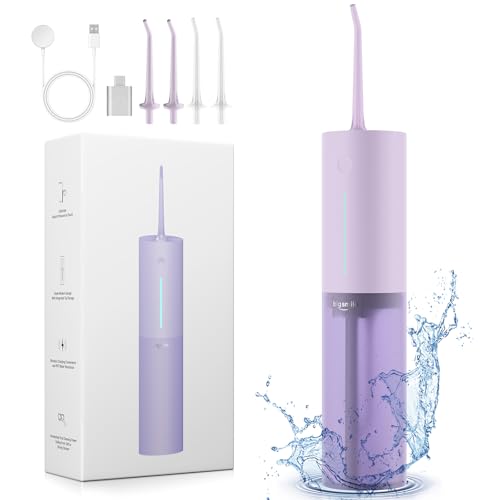 Cordless Water Flosser for Travel Water Dental Flosser Pick for Teeth IPX7 Waterproof Electric Water Dental Flosser 3 Modes 4 Replaceable Jet Tips Rechargeable Oral Irrigator (Purple)