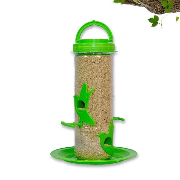 Image of Amijivdaya Medium Hanging Bird Feeder for Garden Balcony | 4 Feeding Ports | 700g Seed Capacity | Food-Grade Plastic | Easy Refill & Weatherproof (Parrot Green, Pack of 2)