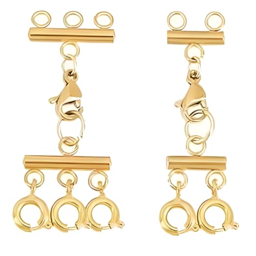 2 Stück Halsketten Verschluss Layering, Gold Doppel und Dreifach Armbänder Halskettenverbinder, Schmuck Mehrreihiger für Schichten Schmuckhandwerk DIY Stapelbare
