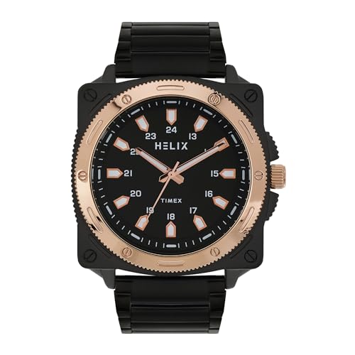Image of Helix By Timex Analog Watch for man with Black Round Dial & Black Stainless Steel Bracelet Band Water Resistant Men's Wrist Watches - TW062HG03T