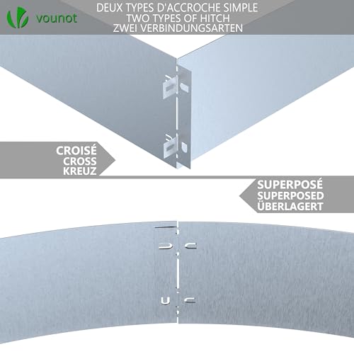 VOUNOT® Rasenkante verzinkt Metall 10m, verzinkt Beeteinfassung Beetumrandung Mähkante, Länge 100cm Höhe 18cm, 10 Stück