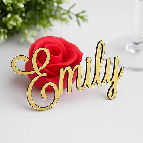 Nombres Decorativos Personalizados cortados con láser, Madera o acrílico para Decoración, Tarjetas de mesa, Marcasitios de boda con nombres en cursiva, Fiesta, eventos, Cumpleaños, Colores Variados