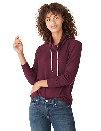 Lucky Brand Women's Long Sleeve Tunnel Neck Cloud Jersey Pullover Sweatshirt, Winetasting, M