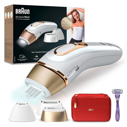 Braun IPL Silk Expert Pro 5 uređaj za uklanjanje dlačica za žene/muškarce, 3 nastavka, vidljivo uklanjanje dlačica, dizajniran u Njemačkoj, brijač Venus, alternativa laserskom uklanjanju dlačica, PL5267, bijelo/zlato
