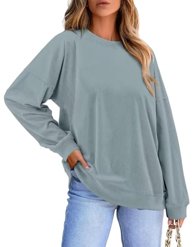 KISSMODA Women's Casual Long Sleeve Sweatshirt Color Block/Solid Crewneck Corduroy Pullover Cute Tops