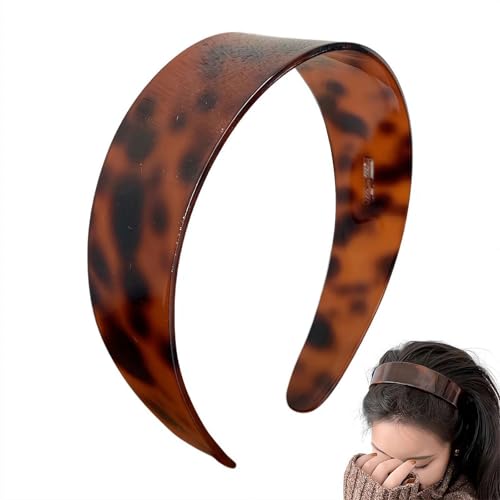 Diadema de concha de tortuga con dientes, diadema retro antideslizante de 1.4 pulgadas, diadema de guepardo acrílico marrón, para viajes diarios y peinado
