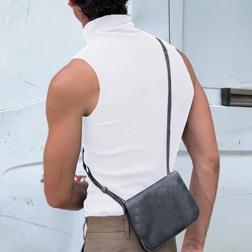 Men's Tank Tops Trendy Mock Turtleneck Sleeveless Sweater Summer Casual Basic Ribbed Knit Sport Slim Pullover Tee3