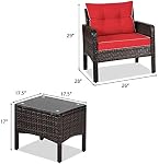 DORTALA Wicker Patio Furniture Set 3 Piece, Outdoor Small Table and Chairs with Cushions, All Weather Balcony Conversation Bistro Set for Garden, Backyard, Porch, Poolside, Red