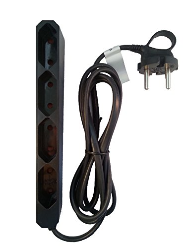 GAO EU4 zwart Euro-stekkerdoos 4 x zwart, 1,5 m voedingskabel, extra platte bouwvorm, met flexibele beugellus