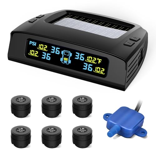 Tymate RV Tire Pressure Monitoring System, Solar Charge TPMS, 6 Sensors & 5 Alarm Modes, M7-3 2024 Updated Color Display, W/Repeater for Longer Distance Transmission, 0-87 PSI for RV Trailer Camper