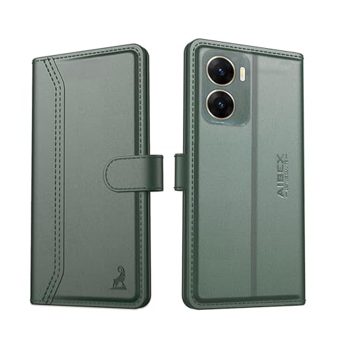Image of AIBEX Compatible for Vivo V29e 5G Flip Cover Leather Finish | Inside TPU with Card Pockets | Wallet Stand | Complete Protection Flip Case - Green