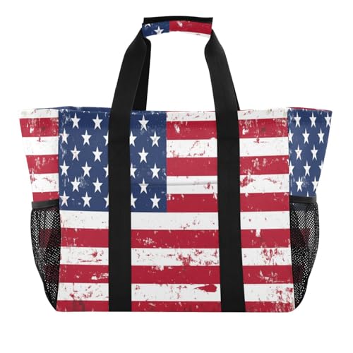 Nander Retro American Flag Reusable Grocery Bags,Large Grocery Tote Bag Water Resistant Shopping Bags Foldable Grocery Bag for Clothes,Shoes and Picnic