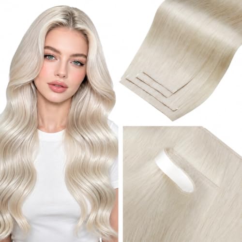 Image of LaaVoo Tape in Weft Hair Extensions Platinum Blonde Genius Tape Hair Extension Human hair Tape on Blonde Seamless Hair 16 inch 90g 4PCS