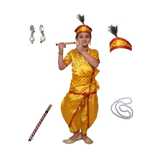 Image of Kaku Fancy Dresses Krishna Costume for Kids, Baby Krishna Dress for Janmashtami, Bal Krishna Dhoti Set, Krishnaleela Costume, Infant Bal Gopal, Krishna Fancy Dress Costume for Boys /Girls