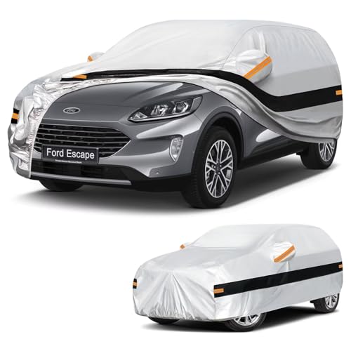 Image of 10 Layers SUV Car Cover Custom Fit for Ford Escape (2000-2026), Waterproof All Weather for Automobiles, Outdoor Full Cover Sun Dust Rain Protection with Cotton. Silver