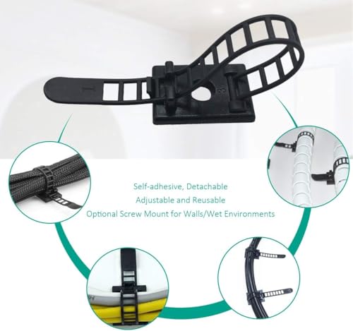 100PCS Adhesive Cable Ties Cable Clips, Self-adhesive Nylon Cable Straps, Adhesive Cable Management Clips for Wire Management (Black-Adhesive Cable Ties) miniatura 3