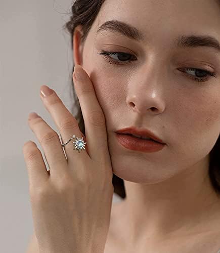 MILACOLATO Fidget Ring for Women Kids Girls Anxiety Rings Open Adjustable Silver Sunflower Opal Moonstone Star Moon Snow Lotus Spinner Mood Rings Knuckle Rings Jewellery