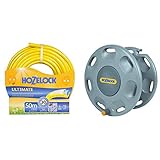 Hozelock 7850P0000 Ultimate Hose, 50 m, Yellow & Hozelock 2390D0000 60m Wall Mounted Reel without Hose and Nozzle (Yellow/Gray)
