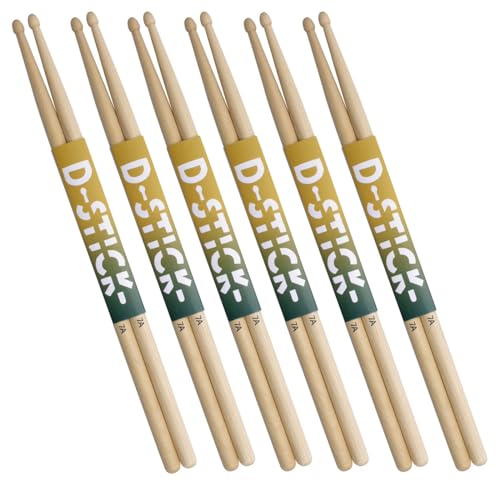ROHEMA D-STICK Baqueta para Batería Hickory con Punta en Forma de Bellota 7A, Paquete de 6 miniatura 1