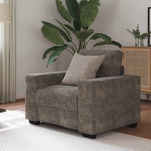 Teenpull Sillón de piel sintética gris oscuro de 60 cm, muebles tapizados con asiento de espuma y cojín de respaldo de fibra de polipropileno, marco de acero contrachapado resistente para salón y