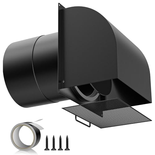 [Upgraded] Hon&Guan 6 Inch Hooded Wall Vent with Magnetic Seal Flap and Removable Mesh Arc-Shaped 6 Exhaust Vent Cover Cap for Kitchen Range Hood/Dryer/Bathroom Exhaust(Galvanized Steel Black)