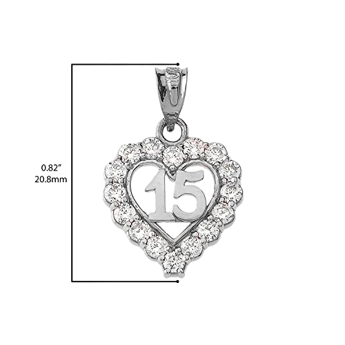 .925 Sterling Silver White Cubic Zirconia Sweet 15 Años Quinceanera Open Heart Pendant Necklace - Choice of Necklace Chain Length or Pendant Only3
