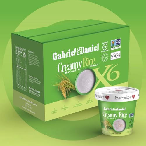 Gabriel &amp; Daniel Creamy Rice Hot Cereal Cup – Non-GMO, Pure and Organic Gluten Free Cereal – Rich in Iron &amp; Essential Nutrients for a Nourishing and Instant Breakfast – Quick &amp; Easy Meal (Pack of 6)