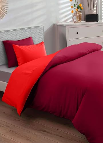 HomeLife: Juego de funda nórdica de matrimonio de microfibra, transpirable, fabricado en Italia, funda nórdica de matrimonio, bicolor, reversible con saco nórdico para cama de matrimonio