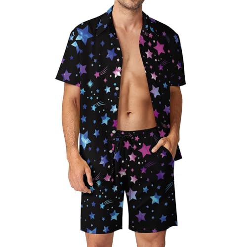 Chemise Hawaïenne Violette et Short Ensemble d'Été 2 Pièces Violet Étoiles
