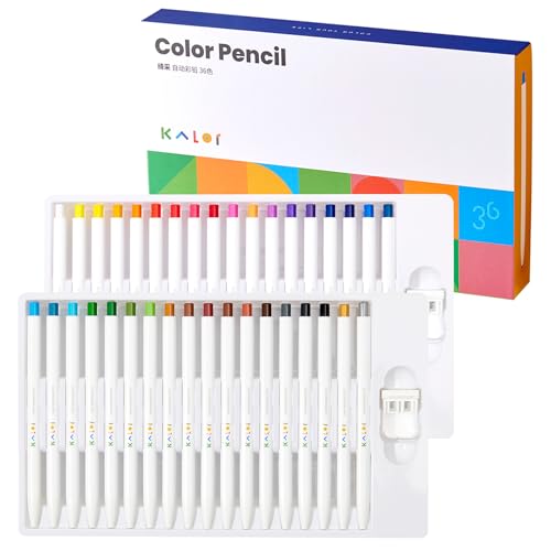 Kaco KALOR 36 Premium Color Mechanical Pencil Set Refillable Soft Lead Cores 36 Count Pack of 1 Color Box Drawing Sketching Pens Painting Supplies