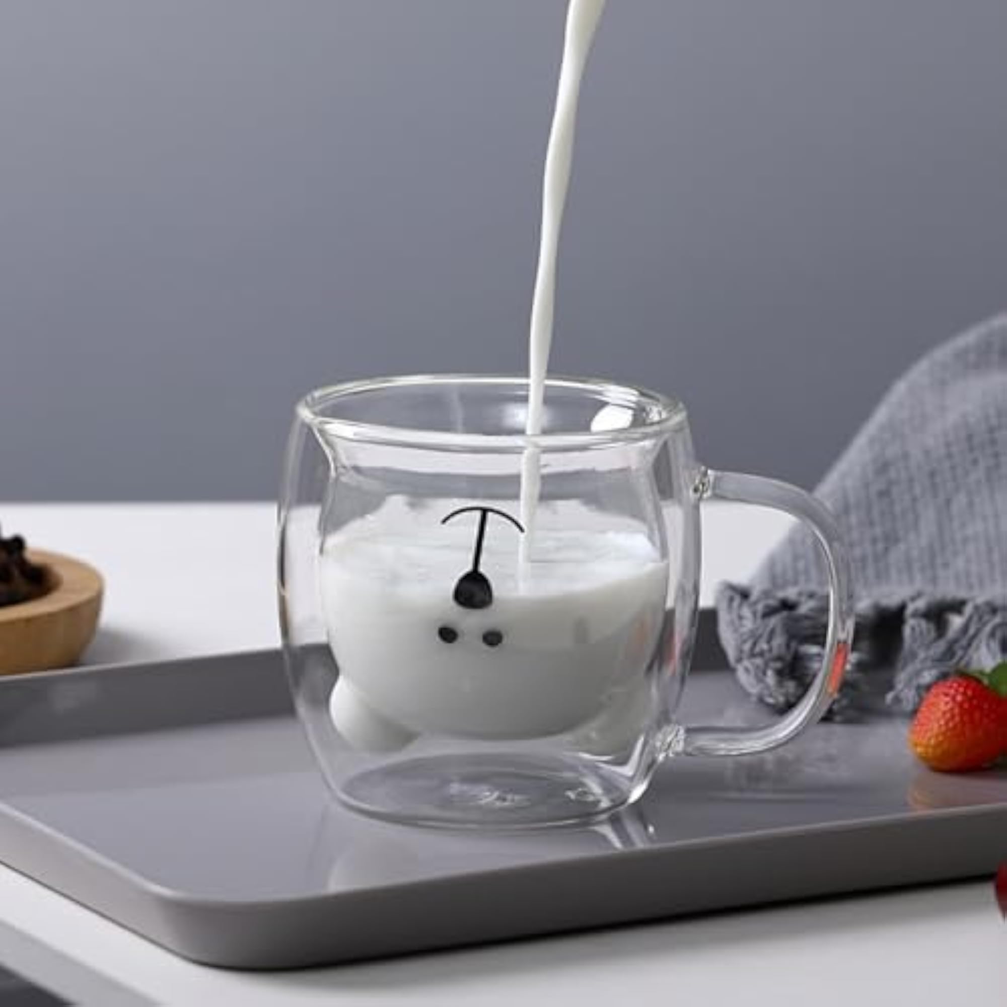 Cute Bear Mugs Double Wall Insulated Glass, Set of 4