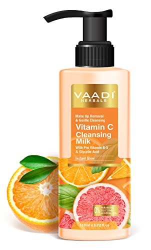Image of Vaadi Herbals Vitamin C Cleansing Milk| With pro Vitamin B5 & Glycolic Acid | Hydrating Make up Removal & Instant Cleansing (110 ml) (Pack of 2)