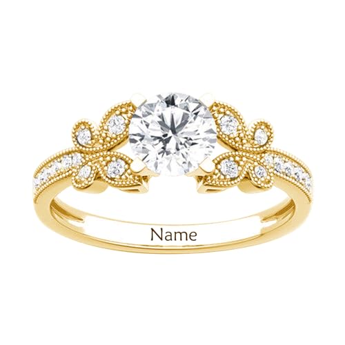 10K 14K 18K Real Gold Butterfly Engagement Ring for Women,1.75/2.75 Carat(CTTW) Moissanite Wedding Rings with Free Engraved Name,Wedding Anniversary for Her