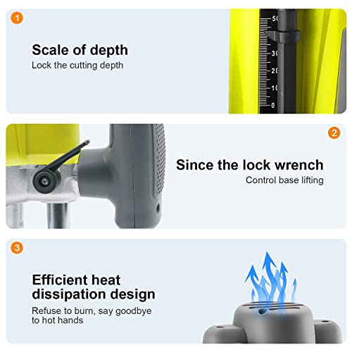 Wood Trimmer, DEWINNER Router Tool Electric Woodworking Power Router Trimmer,Variable Speed Hand Joiner Tool Plunge Router, Trimmer Laminator with 12PC 6mm 8mm Bits Collets 4 Wood Trimmer, DEWINNER Router Tool Electric Woodworking Power Router Trimmer,Variable Speed Hand Joiner Tool Plunge Router, Trimmer Laminator with 12PC 6mm 8mm Bits Collets - Image 4