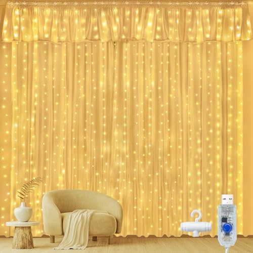 Ollny Curtain Lights Indoor Outdoor, 300LED 3mx3m Christmas Window Fairy