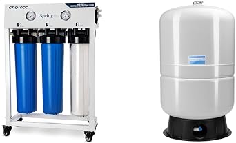 iSpring CRO1000 4-Stage Tankless Commercial Reverse Osmosis Water Filtration System & T40M 40 Gallon Pre-Pressurized Water Storage Tank for Reverse Osmosis RO Systems