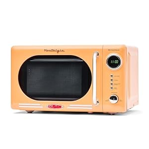 Nostalgia Retro Compact Countertop Microwave Oven – 0.7 Cu. Ft. – 700-Watts with LED Digital Display – Child Lock – Easy Clean Interior – Orange