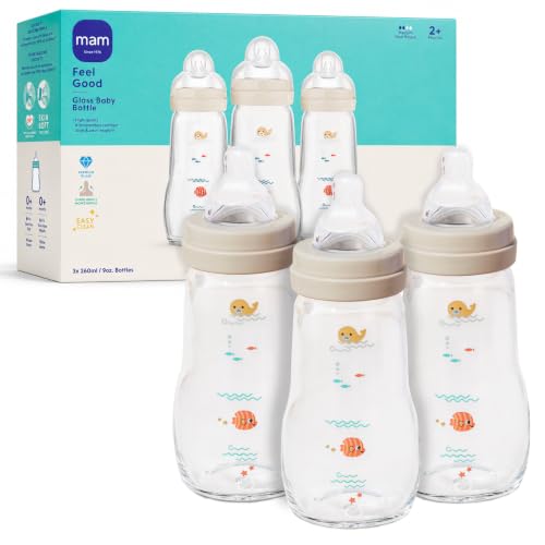 Image of MAM 9oz Pure Glass Feel Good Anti-Colic 2+ Months Baby Bottle, 3 Pk, Unisex