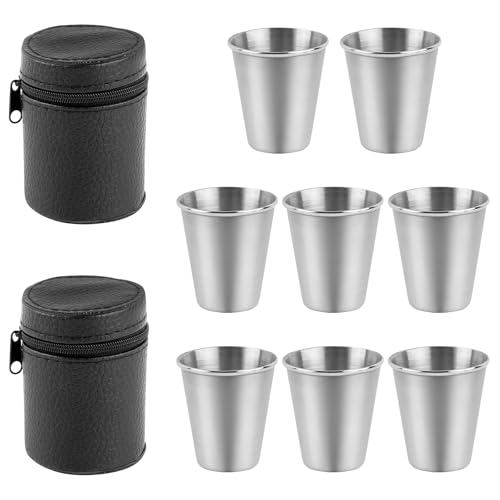 AUEAR, Stainless Steel Shot Glass Espresso Cups Barware Drinking Vessel for Bar Home Restaurant (2.3 Ounce/70 ml, 2 Sets)