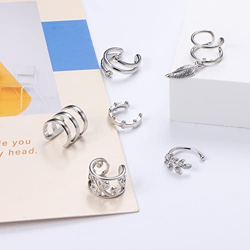 Loyallook 20Pcs Ear Cuff For Women Helix Cartilage Clip On Wrap Earrings Non-Piercing Ear Cuffs, Silver #TOP6
