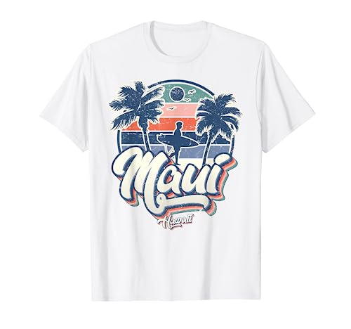 Maui Hawaii Playa Surf Retro 70s 80s Vintage Camiseta