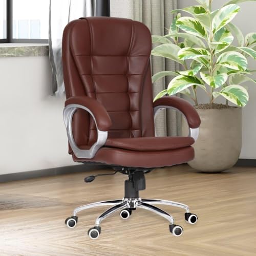 Image of Leatherette Ergonomic High Back Brown Cushion Office Chair Executive Revolving Boss Chair Working Office Chair(Brown) - Premium High Back Ergonomic Leatherette Office & Work from Home Chair