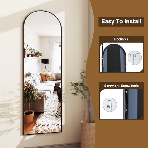 HARRITPURE 14\"x48\" Arched Full Length Door Mirror Aluminum Frame Closet Mirror Full Length Hanging Mirror for Living Room Bedroom,Black - Thumbnail 6