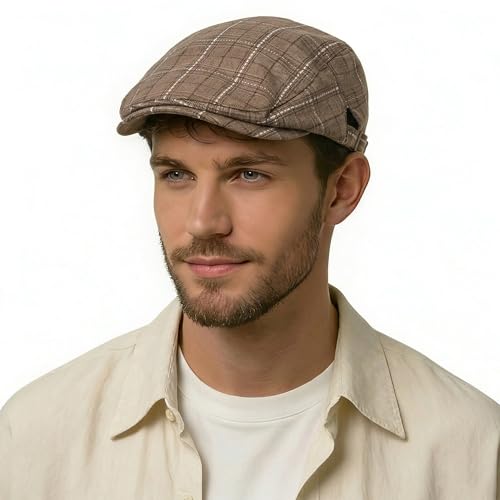 Image of ZLYC Men Cotton Flat Cap Summer Scally Ivy Gatsby Newsboy Beret Driver Cabbie Hunting Hat